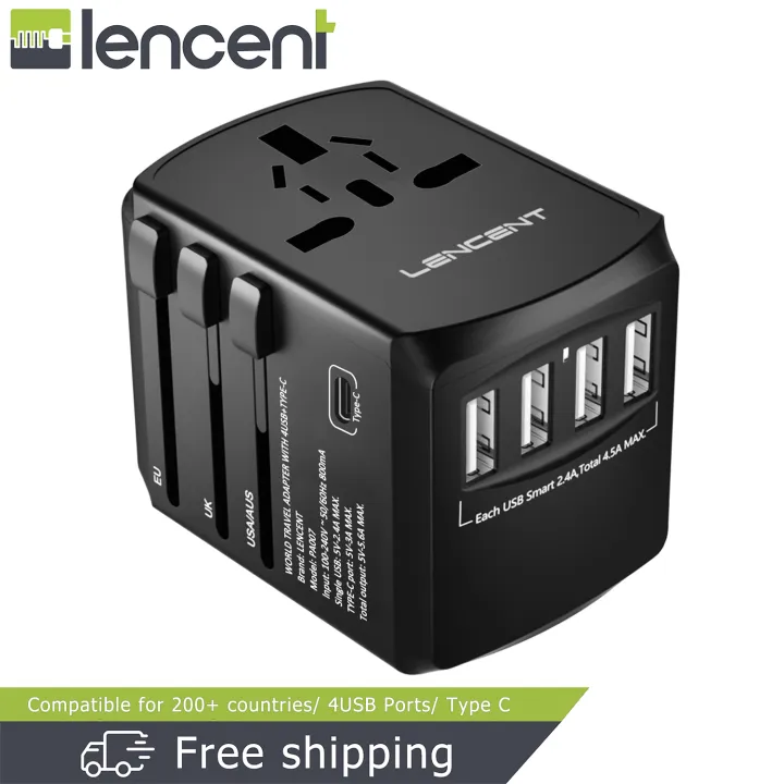[NEW VERSION]LENCENT Universal Travel Adaptor with UK/USA/EU/AUS Worldwide Travel Charger Plug, 3 USB Ports and 1 Type C International Wall Adapter & Universal AC Socket for Travelling over 200 countr