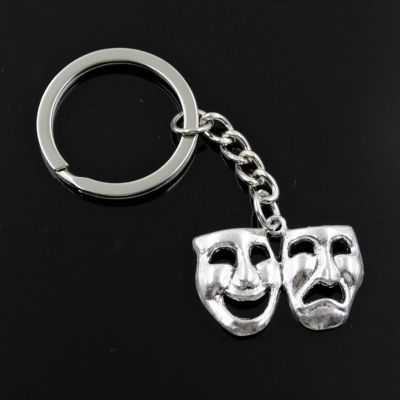 New Fashion Men 30mm Keychain DIY Metal Holder Chain Vintage Comedy Tragedy Masks 31x23mm Silver Color Pendant Gift Key Chains