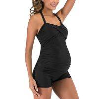 №▦☃ Womens One-Piece Jumpsuit Swimwear Halter Built-in Ruched Stretch Maternity