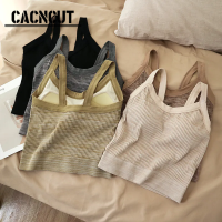 CACNCUT เสื้อกล้ามคล้องคอผู้หญิงคอปกสีตัดกันใหม่สำหรับฤดูร้อนพร้อมแผ่นหน้าอกกีฬากันลมเสื้อหน้าอกลดความอ้วน