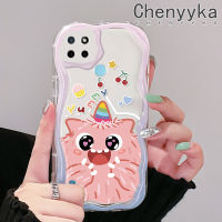 เคส Chenyyyka สำหรับ Realme C21Y เคส C25Y ลายการ์ตูนมอนสเตอร์น่ารักดีไซน์ใหม่เนื้อครีมขอบคลื่นโปร่งใสลายกล้องถ่ายรูปเคสมือถือนิ่มฝาครอบป้องกันที่เรียบง่าย