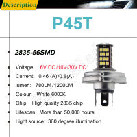 2Pcs DC 6V 10-30V P45T 2835 LED รถจักรยานยนต์ไฟหน้าหลอดไฟสีขาว6000K Moto Bixenon Hilo Beam Light สกู๊ตเตอร์มอเตอร์ไซด์หัวโคมไฟ