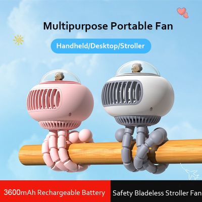 【YF】 Lovely Cartoon Baby Safe Stroller Fan Turbo Bladeless Electric USB Rechargeable 3600mAh Battery Operated Handheld Clip