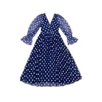 P016-013 PIMNADACLOSET - Blue Navy Polka Dot Cocktail Dress