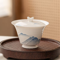 80มิลลิลิตรมือทาสีภูเขา Gaiwan สำหรับชาพอร์ซเลนหม้ออบที่มีฝาปิด T Eaware กังฟูชุดน้ำชาจีนถ้วยชาชามขนาดเล็ก Chawan