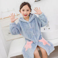 Childrens Robe Autumn And Winter Fannel Bathrobe Cute Cartoon Girls Nightgown Thickened Warm Toddler Homewear Kids Pajamas