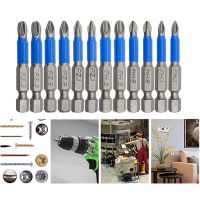 12Pcs Magnetic Anti Slip Screwdriver Phillips Bit Set (PH1 PZ1 PH2 PZ2 PH3 PZ3), 50mm Length Cross Head with Teeth 1/4" Hex Shank Single Head Drill Bits for Electric Screwdriver Drill