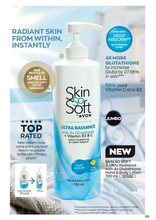 AVON Skin So Soft Ultra Radiance with 4x Glutathione Hand and Body