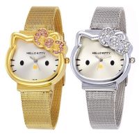 2023 Hello Kitty นาฬิกาข้อมือควอตซ์ สายคล้องเหล็กสีเงินและทอง แฟชั่นสตรี นาฬิกาผู้หญิง นาฬิกาการ์ตูน นาฬิกาหรูหรา