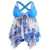 [COD] European and Ladies Waist Split Printed Swimsuit Back Straps