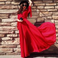 กระโปรงชายหาดสำหรับสุภาพสตรี 170 catties long chiffon beach skirt Korean version of the dress big holiday temperament self-cultivation long skirt summer womens clothing