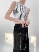 【HOT】 2023 spring and summer French black white striped knitted vest womens outerwear short waistcoat sleeveless bottoming top