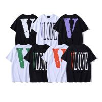 COD DSFDGESERRRRR เสื้อยืดแขนสั้น ผ้าฝ้าย พิมพ์ลาย VLONE ขนาดใหญ่ เข้ากับทุกการแต่งกาย แฟชั่นสําหรับผู้ชาย และผู้หญิง