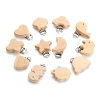 5Pcs Wooden Pacifier Clip Beech Wooden Animal Natural Dummy Clip DIY Baby Pacifier Chain Teether Toys Accessories BPA Free Clips Pins Tacks