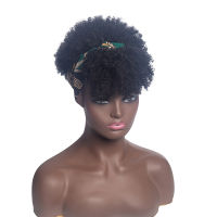 Synthetic Headbands Wig Short Afro Kinky Curly Headband Wig Puff Deep Curly Curly Head Wrap Turban Wigs for Black Women Perruque