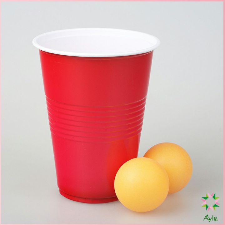 ayla-พลาสติก-16-oz-แก้วเหล้า-งานเลี้ยง-แก้วน้ำ-แก้วพลาสติกทิ้ง-สีแดง