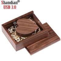 SHANDIAN Free custom logo USB 3.0 wooden Heart USB BOX Flash Drive Pendrive 32GB 16GB 8GB Memory Stick photography wedding gifts