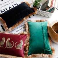 America Leopard Cushion Cover With Tassel Decoration Green Black Home Decorative Pillow Cover Lumber Pillow Case 45X45CM30x50cm