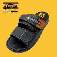 SSS Warder Sports 40-45 รองเท้าแตะชาย รองเท้าแตะหนัง PU รองเท้าแตะสวม รองเท้าพระ (ดำ,น้ำตาล)