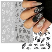 Nail Art Dragon Decals Stickers Red Black Colorful Dragons 3D Back Glue Nails Decal Sticker Printing White Black Color Sticker