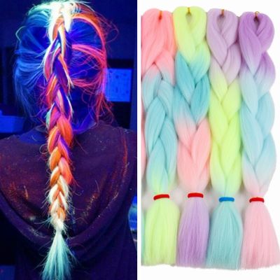 Ombre Glowing Luxury Synthetic Braids Florescent Hair In The 24inch 100G