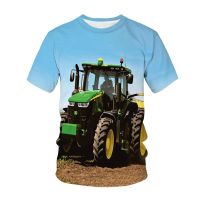 Farm machinery tractor print mens summer round neck T-shirts mens breathable work clothes casual short sleeve childrens OPS T-Sport