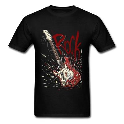 Crazy Rock Men Black Tshirt Broken Guitar Print Guys Tee Shirts Music Band Team Custom Company