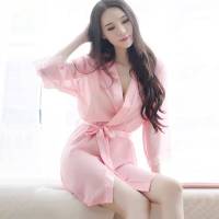 รุ่นเกาหลีชุดนอนผู้หญิงชุดฤดูใบไม้ผลิและฤดูใบไม้ร่วงเซ็กซี่น้ำแข็งผ้าไหมเสื้อคลุมขนาดใหญ่บางชุดนอน