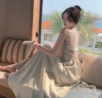 Chic jing senior French dinner meeting feeling backless condole belt dress light the niche high-end luxury evening dresses