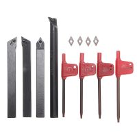 4Pcs DCMT0702 Carbide Inserts 4Pcs 10mm Shank Lathe Boring Bar Turning Tool Holder with 4Pcs Wrenches For Lathe Turning Tools