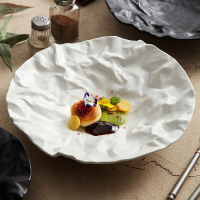 Folding deep plate, dishes, Japanese tableware, western-style salad, household ceramic high-grade tableware.