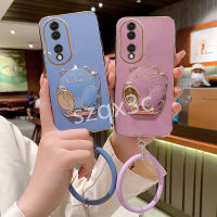 2023ใหม่เคสโทรศัพท์ Honor 90 Pro Lite X9a X8a X6 X8 4G 5G Huawei Nova 11i 11 Pro Y91 Y90 Y70สีแฟชั่นเคสโทรศัพท์ชุบพร้อมด้วยขอแสดงความยินดีกับ Facai แมวพับตั้งสร้อยข้อมือซิลิโคนกันกระแทก HONOR90