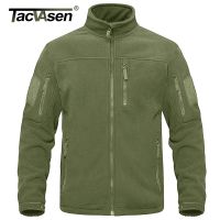 TACVASEN Full Zip Up Tactical Green Fleece Jacket Thermal Warm Work Coats Mens Pockets Safari Jacket Hiking Outwear Windbreaker