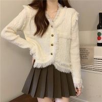 Elegant Xiaoxiangfeng V-Neck Tassel Sweater Coat For Women Spring Unique Design Irregular Loose Knitted Cardigan