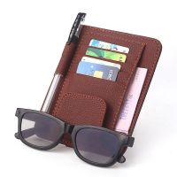 Leather Car Sun Visor Storage Glasses Organizer Bills Wallet Holder Ticket Credit Card Clips Auto-Interior Visor Accessories