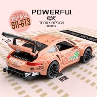 1:32พอร์ช911-RSR หมูสีชมพูโมเดลรถยนต์จำลองรถสปอร์ตอัลลอยด์เสียงและไฟของเล่นเด็กผู้ชายแบบถอยหลัง