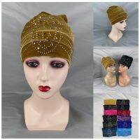 【YF】 2021 New 12pcs laest Elegant Turban Hat with Stones Embroider Women Ready Cap Headwear Casual India Bonnet