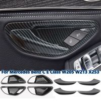 Carbon Fiber Look Car Interior Door Handle Door Bowl Cover Trim Frame For Mercedes Benz C E Class W205 W213 GLC X253