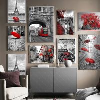 Black and White Scenery Picture Home Decor Nordic Canvas Painting Red stlye Retro Print Landscape Poster for Dormitory Design