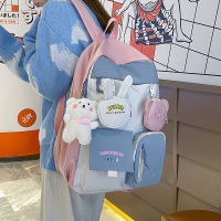 Kawaii College Student Backpacks for Teenager Girls Korean Style Bunny Bear Pockets Waterproof Ladies School Bag Women Backpack