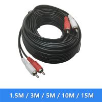 Dual RCA Male ke 2 RCA Male kabel Stereo Audio Cable AV untuk DVD TV CD Sound Amplifier 5m 10m 15m