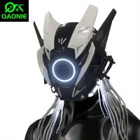 Cyberpunk Mask Halloween Cosplay LED Mask Party Gift Mens Costume Masks Futuristic Helmet For Adults White Hair Helmet