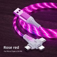 3in1การไหลไฟเรืองแสงสายสำหรับ iPhone Usb 13 12 11 Pro 3 In 1 2in1 LED ไมโคร USB USB ชนิด C 8-Pin สำหรับ Huawei สาย Xiaomi ตัวแปลง