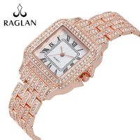 Square diamond-encrusted steel band watch full diamond Roman numerals quartz watch womens watch