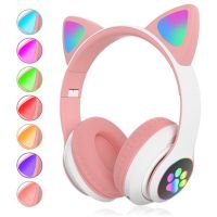 Flash Light Cute Cat Ears Wireless Headphones with Mic Can Control LED Stereo Phone Music Bluetooth Headset Gamer Kid Girls Gift