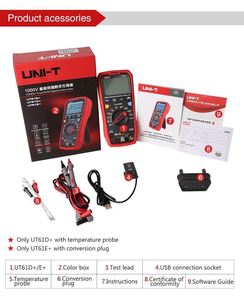 มัลติมิเตอร์ดิจิตอลแบบมือถือ UNI-T UT61B + UT61E + UT61D +,เครื่องทดสอบ ...