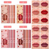 Matte Velvet Strawberry Lip Gloss Lipstick Set Non stick Cup Not Easy To Fade Long Lasting Lip Glaze Lipstick Makeup Cosmetics