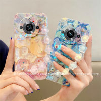 Phone Case เคส Realme11 Pro Realme 11 Pro + Plus 5G วินเทจเคสโทรศัพท์ภาพดอกไม้บลูเรย์เพ้นท์น้ำมัน Rhinestone ปลอกนิ่มพร้อมสร้อยข้อมือ2023