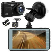 Dash Cam เครื่องบันทึกการขับขี่รถยนต์แบบใช้ซ้ำได้พร้อมหน้าจอสัมผัส LCD ขนาด4นิ้ว1080P มุมกว้าง170 ° 64GB Max Dash Cam สำหรับรถยนต์