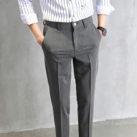 Mens High Quality Nine Pants Solid Color Slim Trousers Mens Casual Pants Formal Plus Size Male Ankle Length Pant Korea Style Straight Pant Business Suit